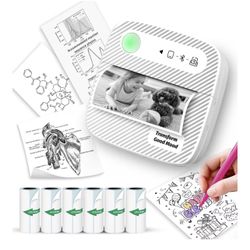 Brandnew Mini Printer with 6 Rolls Sticker Paper, Receipt Printer for Study Notes, Pictures, DIY, Label, App with Multiple Templates