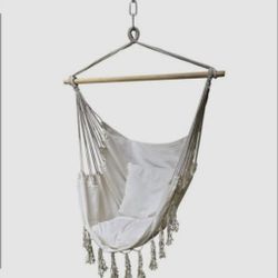 NEW Boho Hammock Chair (4 avail) 2 cushions, storage pocket & hanging hardware Macrame Fringe NIP