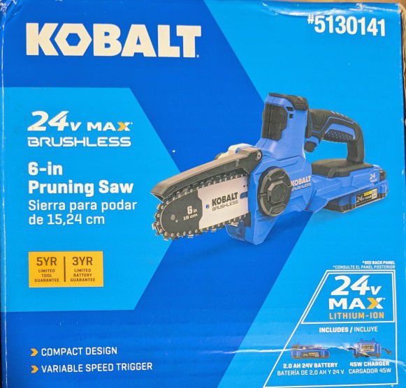 Kobalt 24V 6" Brushless Cordless Chainsaw w/2 Ah Battery & Charger