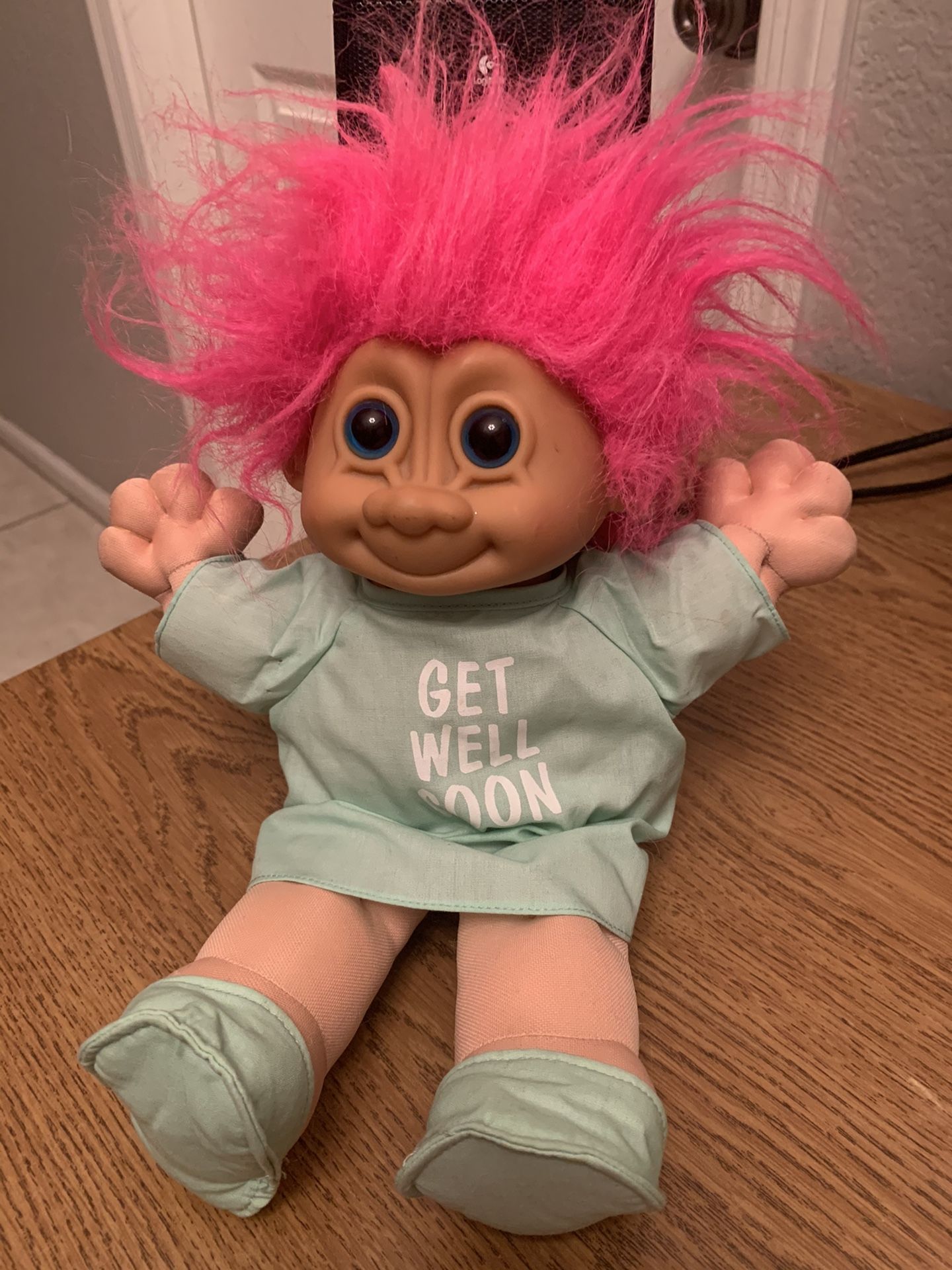 Russ Berrie Pink Hair Get Well Soon Troll Baby Doll Plush 12" Tall Cloth