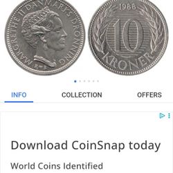 10 kroner coin featuring Queen Margrethe II. 
1979