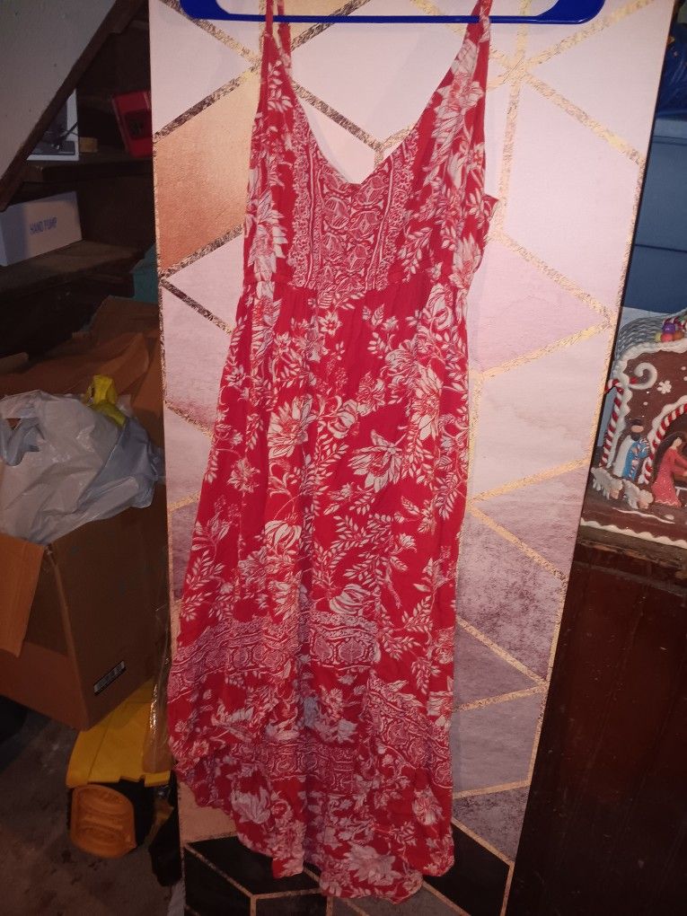 Womens Red With White Floral Patterned Sundress Size Med
