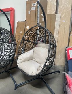 Assembled Egg Chair Rattan Oversized Patio Swing Outdoor Indoor Hanging Egg Chair w/ Stand