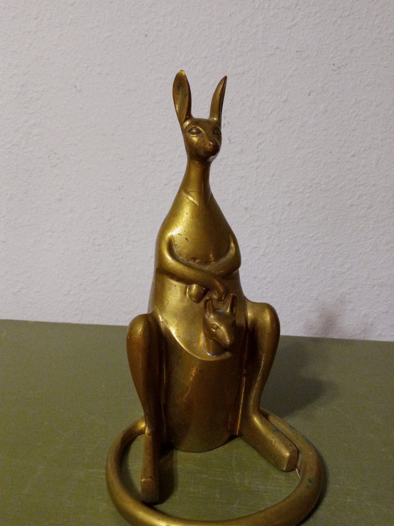 Mid-century Solid Brass Kangaroo w/Joey 9"