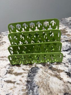 Green Metal Cactus Desktop File Organizer