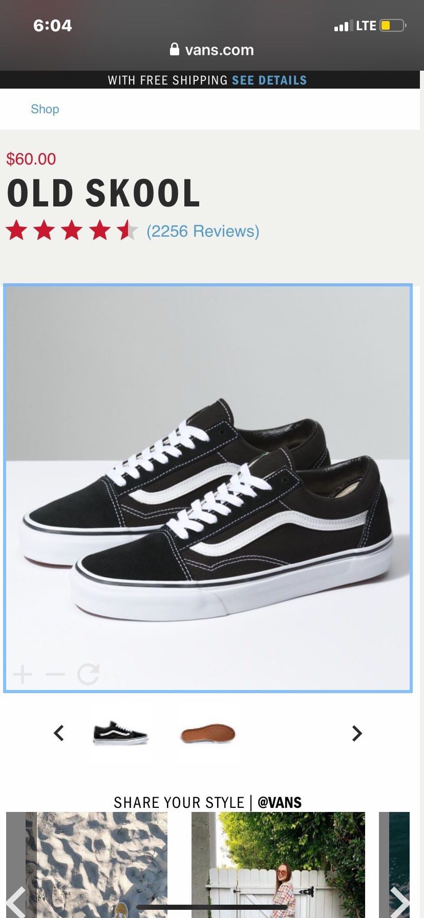 Black and white old school vans mens size 9.5