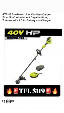 40V HP Brushless 16 in. Cordless Carbon Fiber Shaft Attachment Capable String Trimmer with 4.0 Ah Battery and Charger