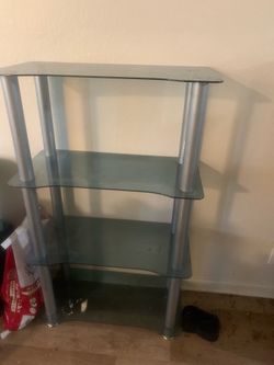 Modern 4-Tier Glass & Silver Metal Display Shelf / Media Stand