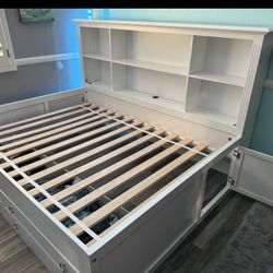 Full Size Storage Bed, Shelves, Charging Port