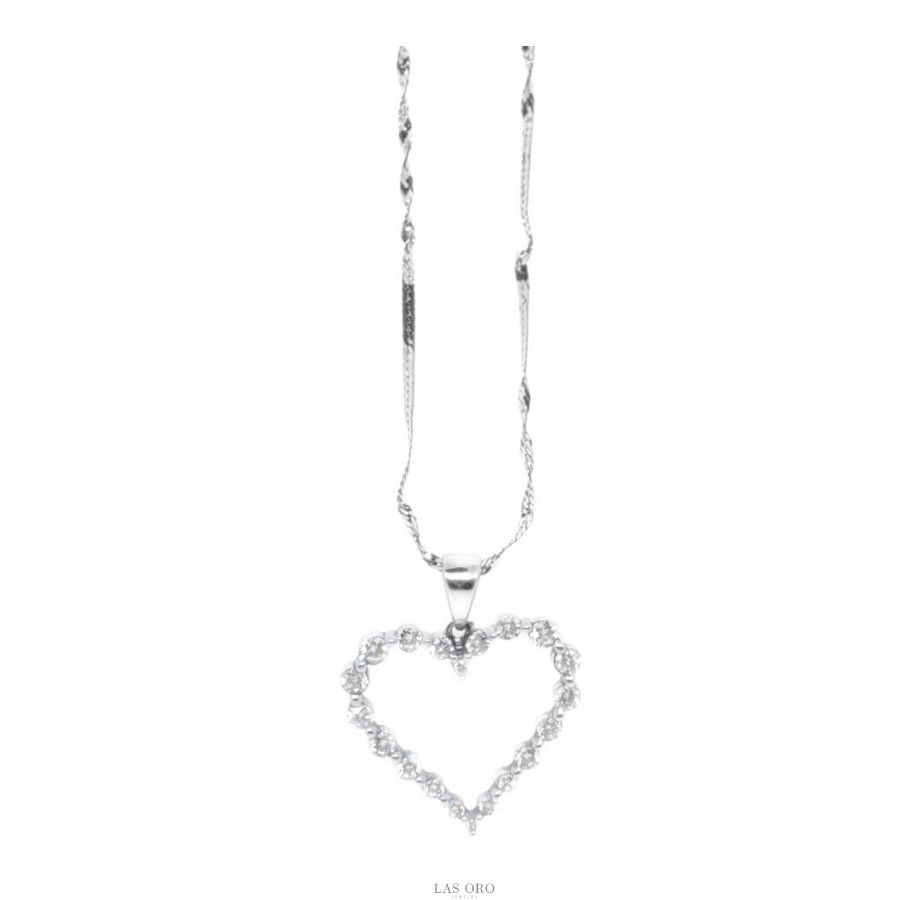 18K Gold Chain + 14K Gold Pendant Diamond Heart Shaped Necklace (Includes Jewelry Box)