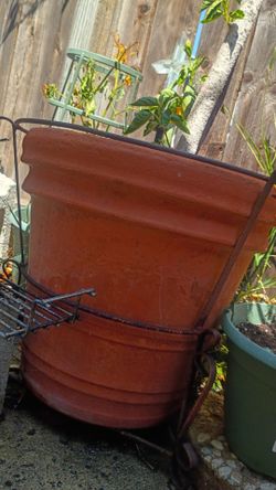 large Terracotta Clay Flower Pot with decorative holder