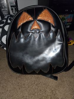 Love Pain And Stitches Pumpkin Kult Large Orange Glitter Backpack