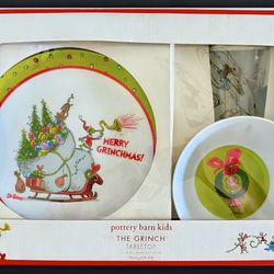 2011 Pottery Barn Kids Dr. Seuss Grinch 3-piece set (cup, bowl, plate) in original packaging