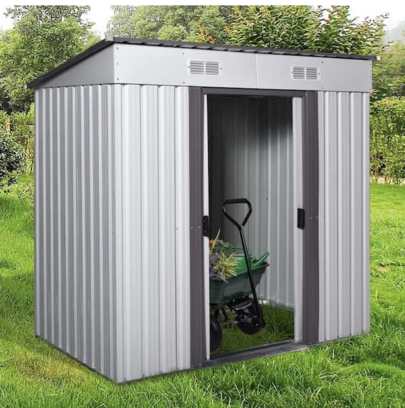 JAXPETY 6.4 ft.W x 4 ft.D Garden Tool Storage Shed Outdoor Metal Shed with Sliding Door(25.6 sq. ft.)