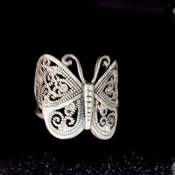 Sterling And Diamond  Butterfly Ring Sz 8.5