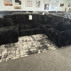 Sleep & Store! Black Corduroy Sectional – $1,799 🛋️🖤🛏️