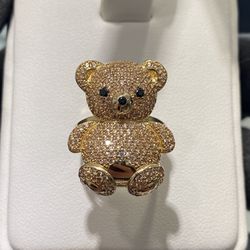 14k Yellow Gold and CZ Bear Ring 