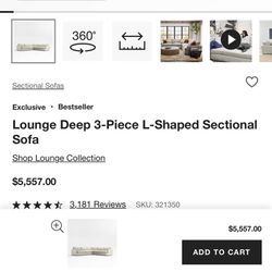 CRATE And BARREL- Lounge Deep 3 Piece L-shape Sectional Sofa 
