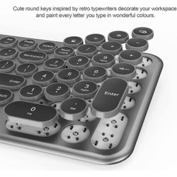 Keyboard and Mouse Wireless, XTREMTEC Compact Size Kawaii Keyboard Retro Round Keycap - 2.4GHz Ultra-Slim Quiet Aesthetic Keyboard for Mac Windows Com