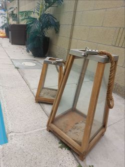 Patio garden candle  holders Glass  and wood