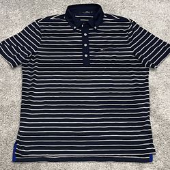 Men’s Size Large Short Sleeve Ralph Lauren RLX Mesh Polo Collar Shirt Navy Blue White Striped 