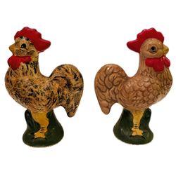 Vintage Ceramic Rooster Salt & Pepper Shaker Set COLLECTIBLE SET 6-1/2”