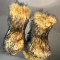 Brown Vegan Fur boots Sizes 6.5-12