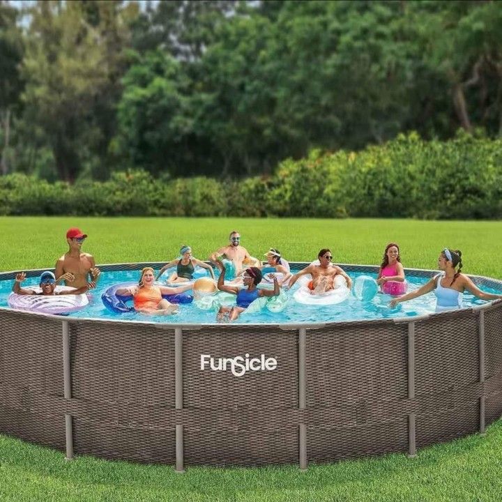 Funsicle 20ft x 48in Round Oasis Designer Above Ground Pool, SkimmerPlus Filter Pump & Ladder