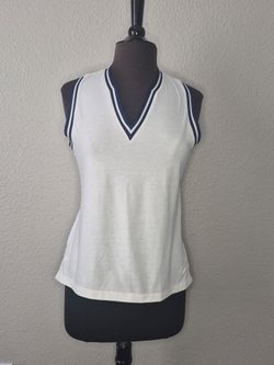Nike Golf Dri Fit Sleeveless Shirt Womens Medium White Striped V Neck EUC