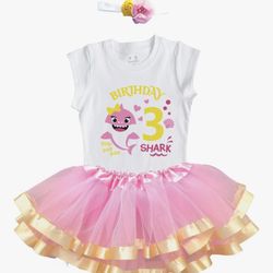 Baby Shark Birthday Outfit Girl Collection - 3Pcs - Brand New