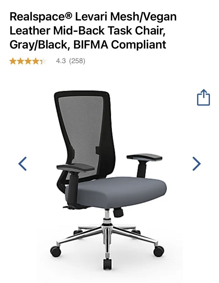 Realspace® Levari Mesh/Vegan Leather Mid-Back Task Chair, Gray/Black