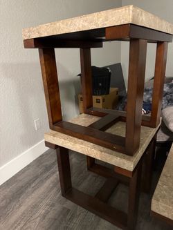 Ashley’s furniture Marble Top End Tables Dark Wood Set