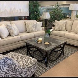 Linen Claredon Sofa Loveseat Couch 👉 Living Room Set 💥 Fastest Delivery 🚚 