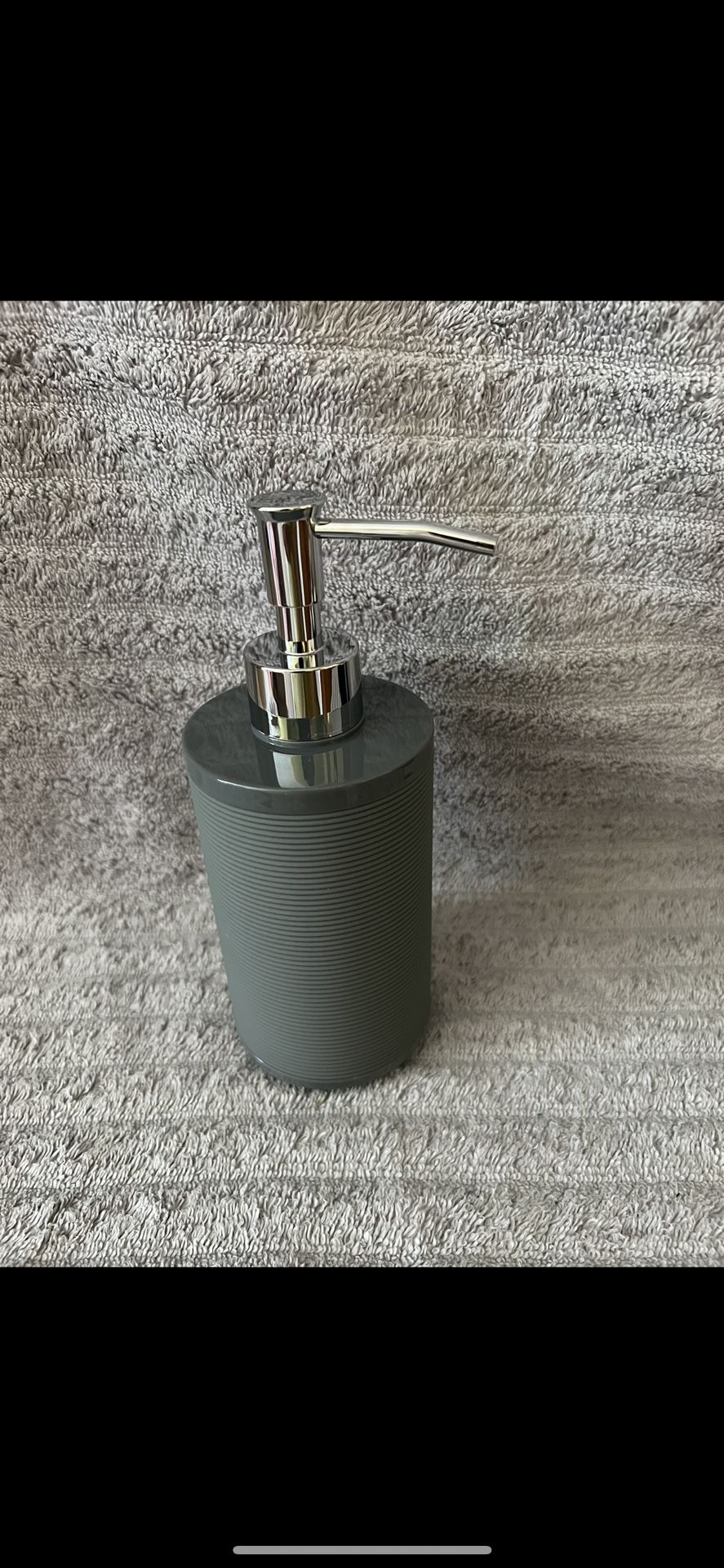 Gray Waste Basket & Lotion Pump