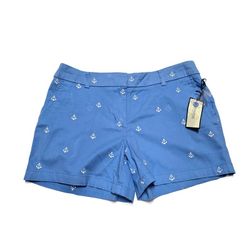 British Khaki Women's Blue & White Sailor Anchor Preppy Pocket Shorts Size 8 New
