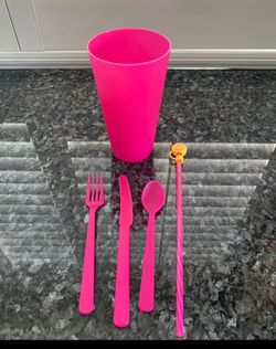 Free***Plastic cup, silverware, and straw