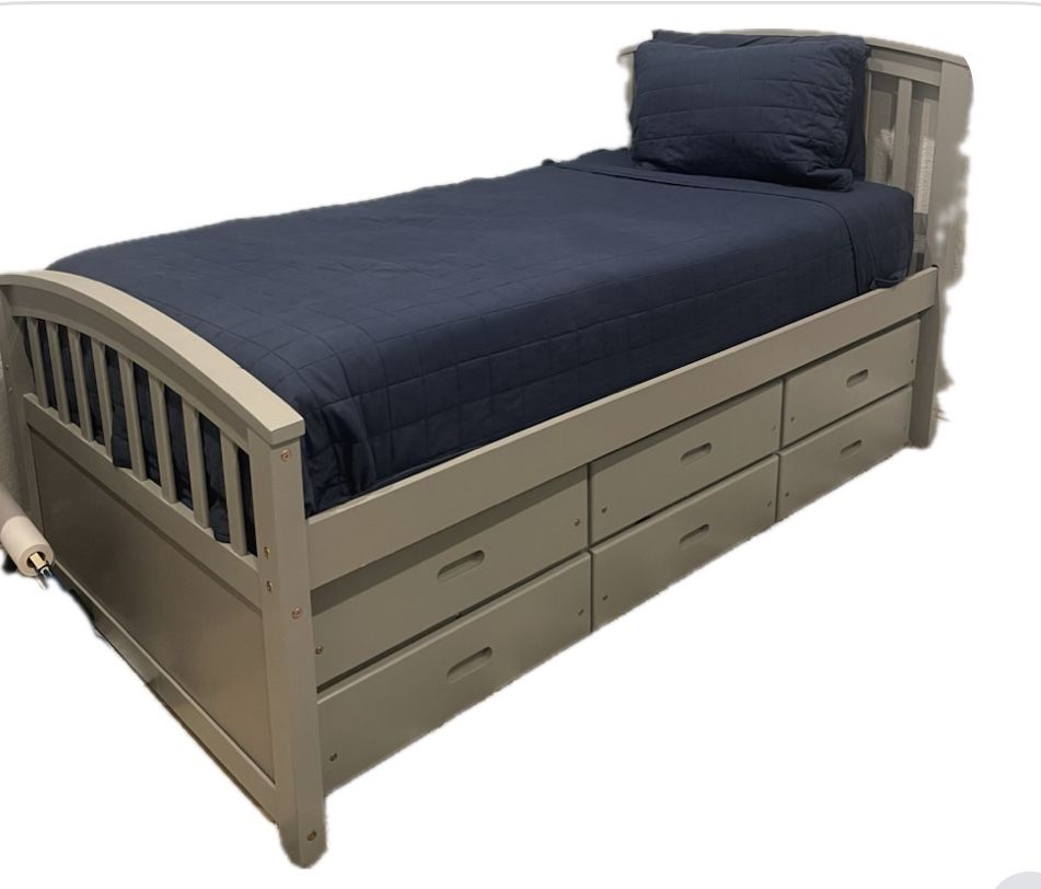Twin Bed Frame And Headboard With Storage And Mattress