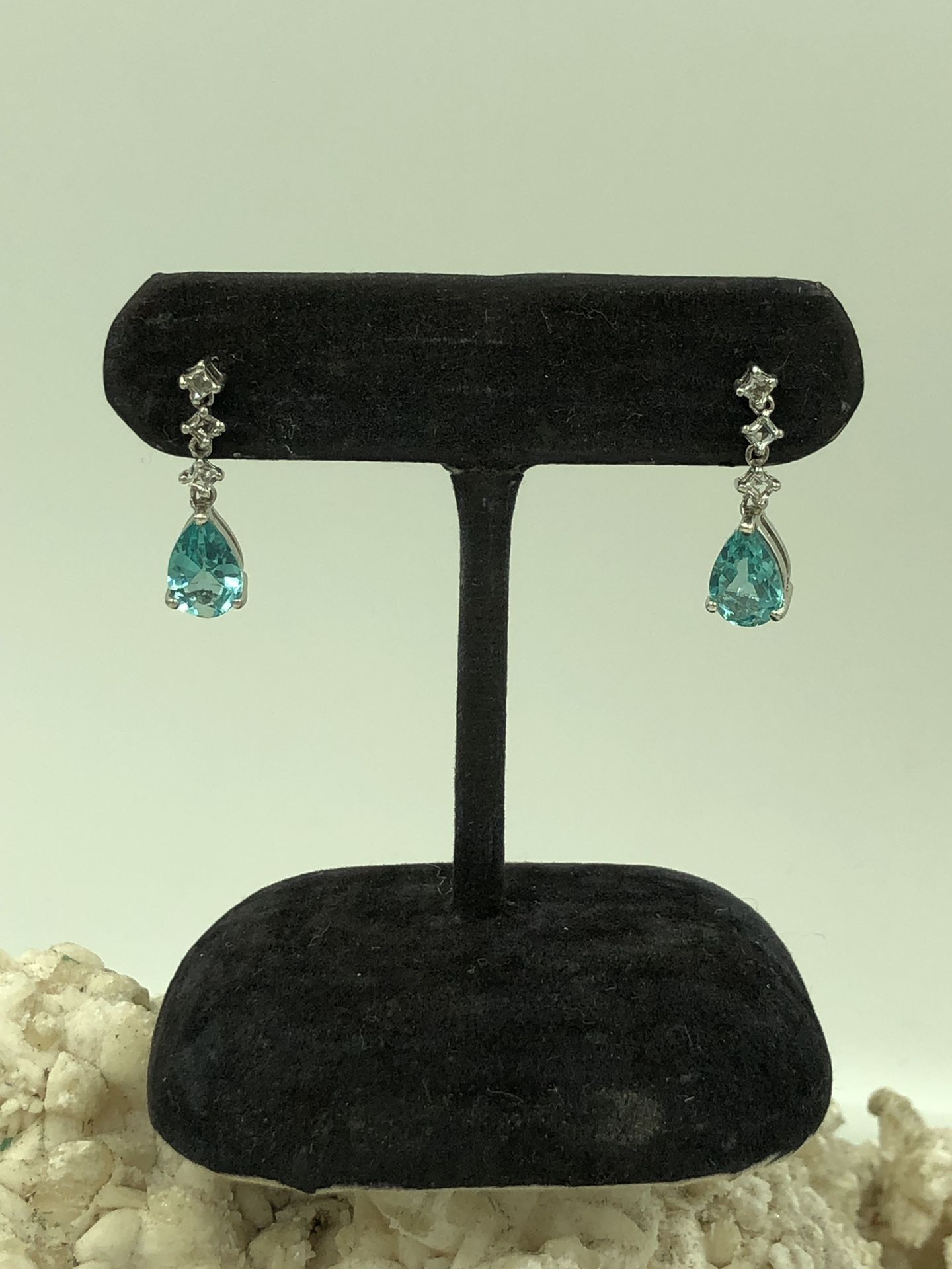 925 Sterling Silver Clear Spinel & Blue CZ Dangle Earrings