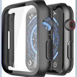 Misxi 2 Pack Hard PC Case with Tempered Glass Screen Protector Compatible with Apple Watch Series 9 (2023) Series 8 Series 7 45mm, Ultra-Thin Scratch