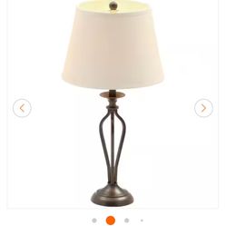 Hampton Bay Rhodes 28 in. Bronze Table Lamp with Natural Linen Shade