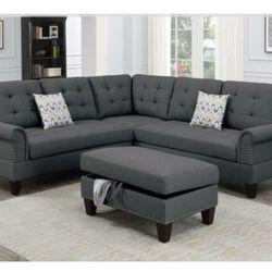 Gray Sectional Sofa With Storage Ottoman 