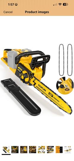 16-Inch Brushless Chainsaw, 40V (2 x 20V MAX) Cordless Battery Powered Chain Saw For DeWALT 20V Battery,with Auto Oiler & Security Lock,Ideal for Wood