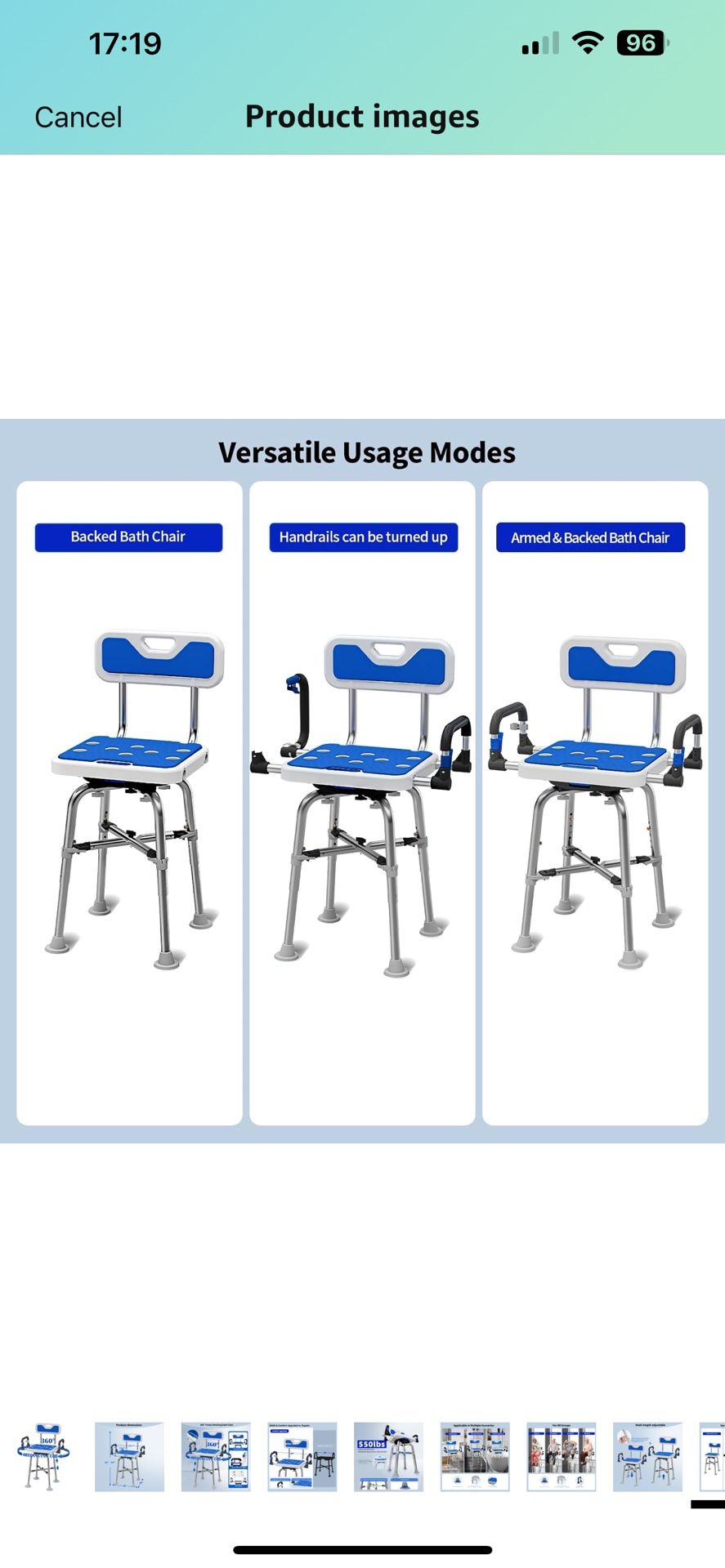 Swive Shower Chair with Arms and Back Heavy Duty 500 lbs for Seniors Elderly Disabled or Bariatric Adults Bench Seat for Inside Shower Stall and Bathr