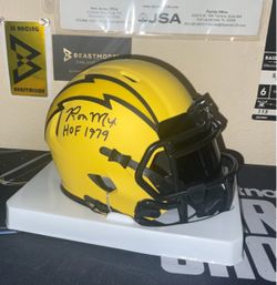 Ron Mix “The Intellectual Assassin” Autographed Signed LA Chargers RAVE Speed Mini Helmet w/HOF NFL 1979 INSCR. + Black Visor - (Beckett COA) Hologram