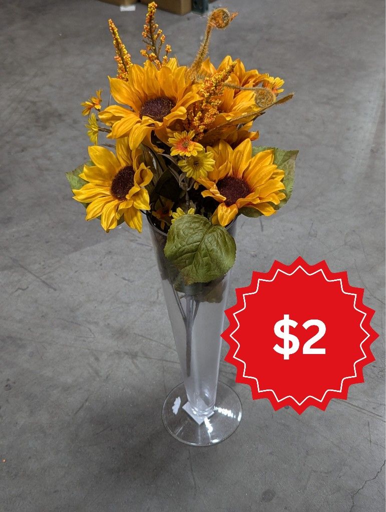 Artificial Satin Sunflower Spray, 22-Inch, 12-count