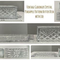 Vintage Godinger Crystal Pineapple Pattern Butter Dish with Lid 