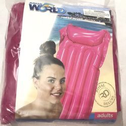 Adult Swimming Lounge Mat Inflatable Neon Pink Swimming Pool Float Raft 72” x 27” NEW
