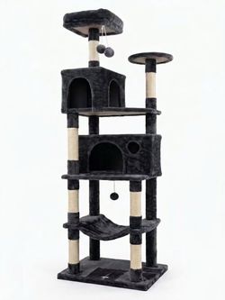 Large 67-Inch Cat Tower, Heavy Duty Multi-Level Cat Condo with Stable Base, Double Arch Cat House, C