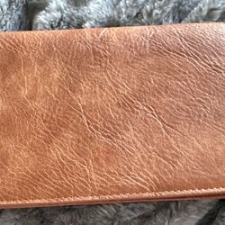 URBAN EXPRESSIONS Tan Vegan Leather Zip Foldover Clutch Crossbody Purse 