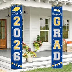 Graduation Decorations 2026 GRAD Banner Blue Porch Door Sign